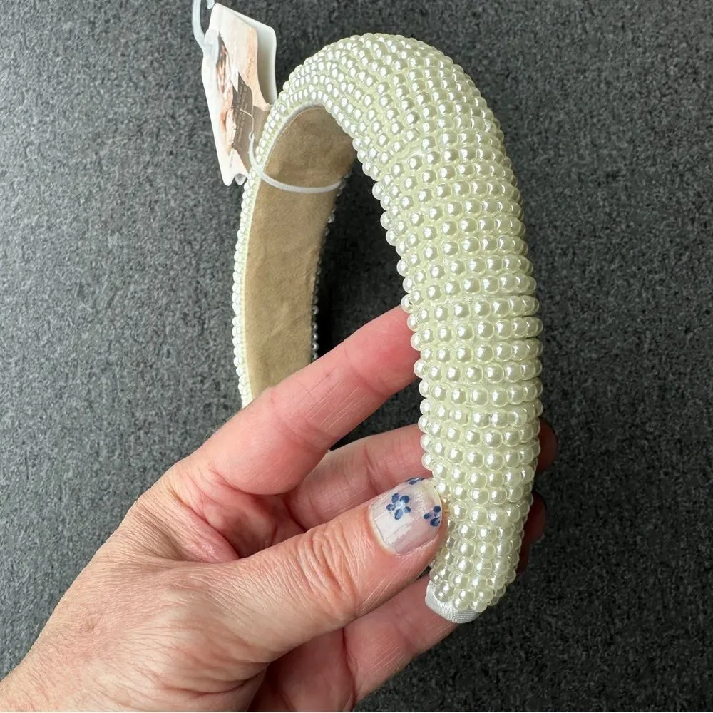 NWT Sincerely Jules Cream Off-White Faux Pearl Puffed Chunky Headband